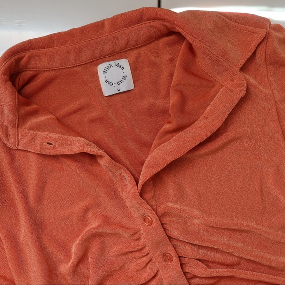 With Jean Maple Orange Andy Button Down Liquid Knit Mini Dress - Picture 2 of 6